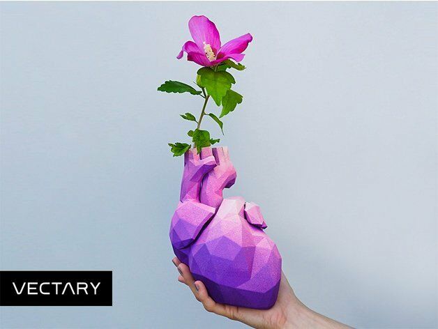 Низкополигональная ваза сердце : 3д принтер сердце