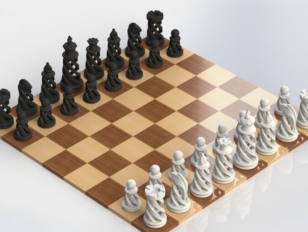 Набор спиральных шахмат : модели шахмат для 3д принтера